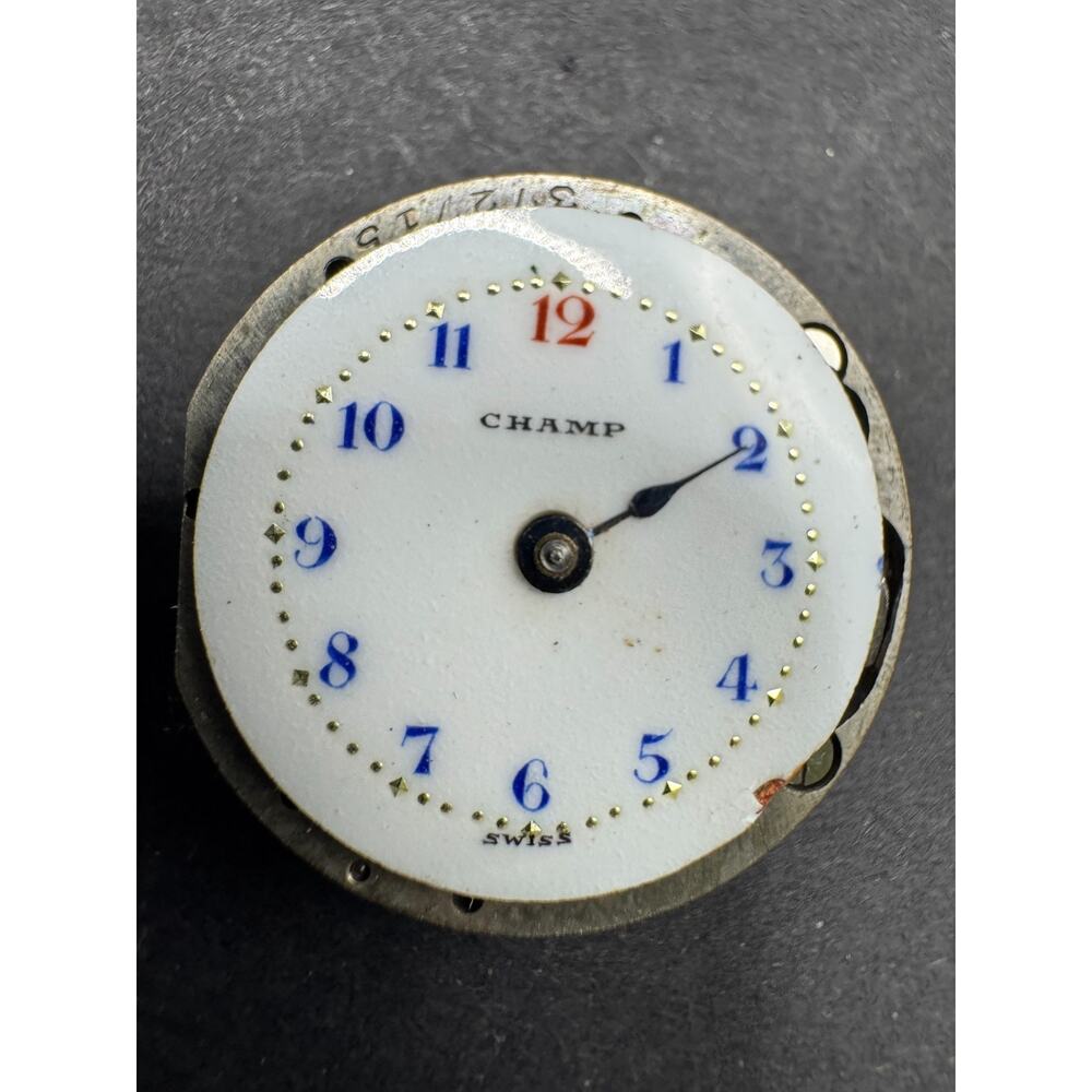 VTG CHAMP Swiss Dial Wristwatch Movement 7 Jewels White Dial 13.4mm For Parts